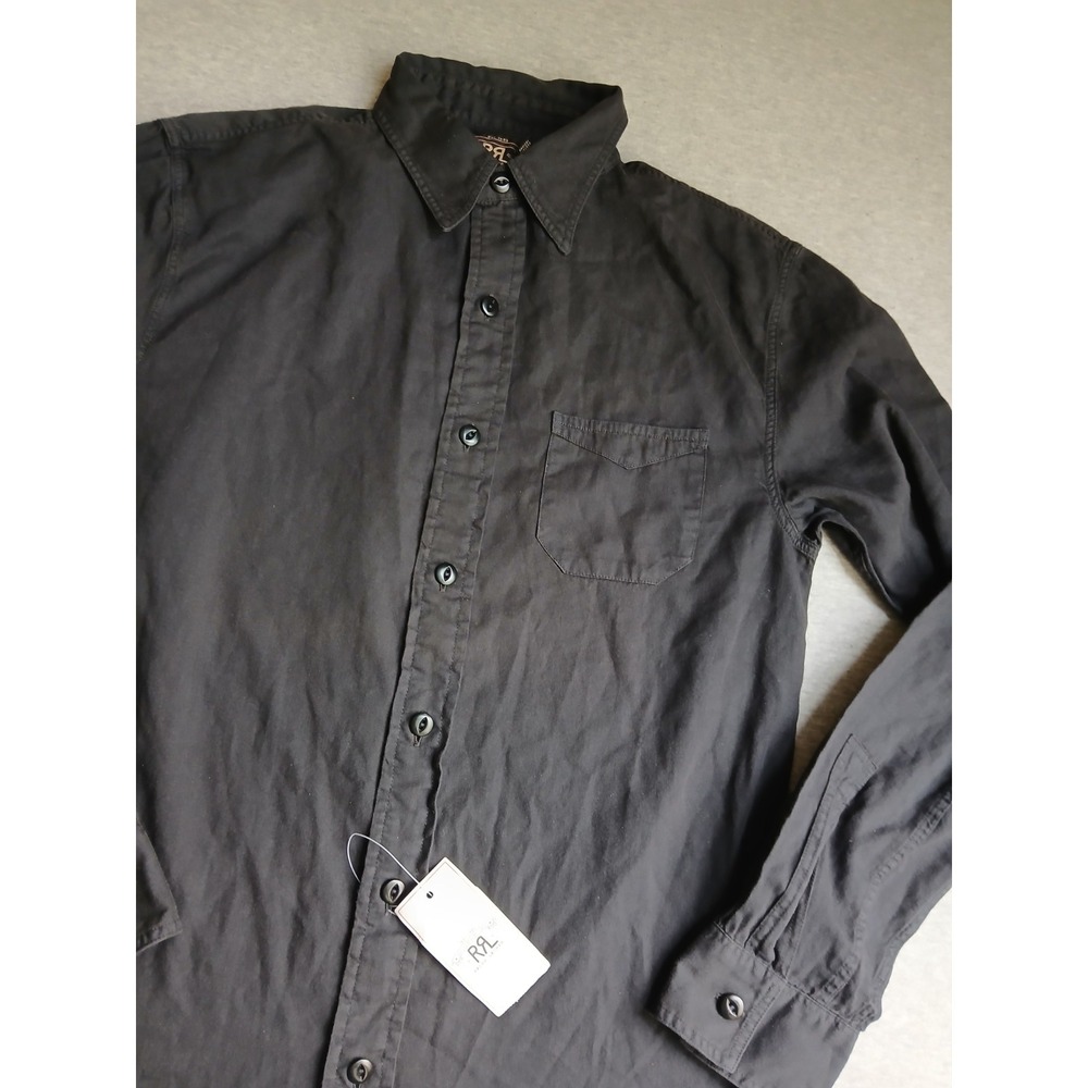 RRL Ralph Lauren Top Womens XS  Railman Work Shirt Button Down Black Cotton New